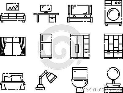 Simple Set of Furniture Line Icons Vector Illustration