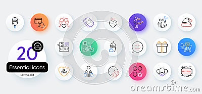 Simple set of Heart, Event click and Balloon dart line icons. For web application. Vector Stock Photo