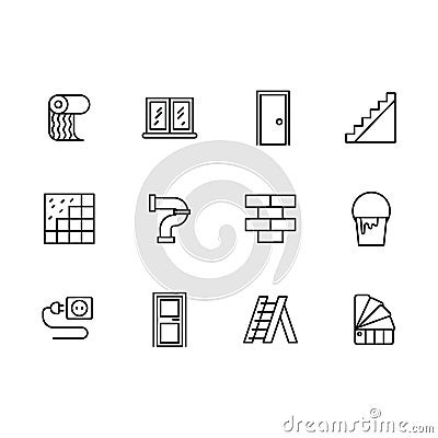 Simple set home repair, decoration materials and interior design illustration line icon. Contains such icons wallpaper Cartoon Illustration