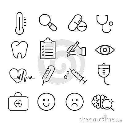 Simple set of hospital and medicine related icons isolated on white background Vector Illustration