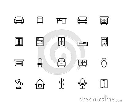 Simple Set of House furniture Vector Line Icons. Contains such Icons as bookcase, sofa, table and more. Editable vector Vector Illustration