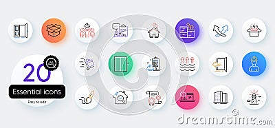 Simple set of Intersection arrows, Buildings and Brush line icons. For web application. Vector Vector Illustration