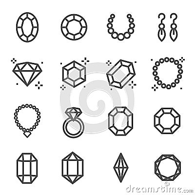 Simple Set of Jewelry Related Vector Line Icons. Contains such Icons as Earrings, Diamond, Engagement Ring and more. Vector Illustration