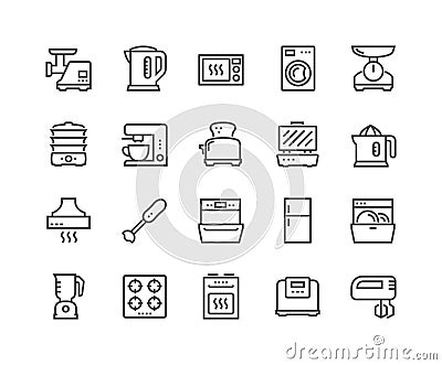 Line Kitchen Appliances Icons Vector Illustration