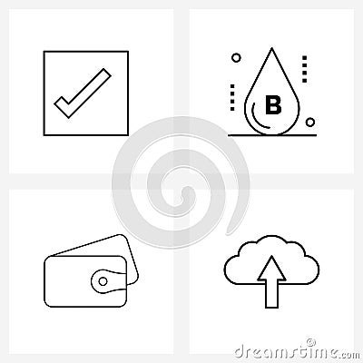 Simple Set of 4 Line Icons such as accept, banking, tick, group, money Vector Illustration