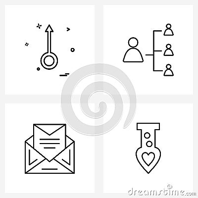 Simple Set of 4 Line Icons such as arrows, mail, arrow, network, email Vector Illustration