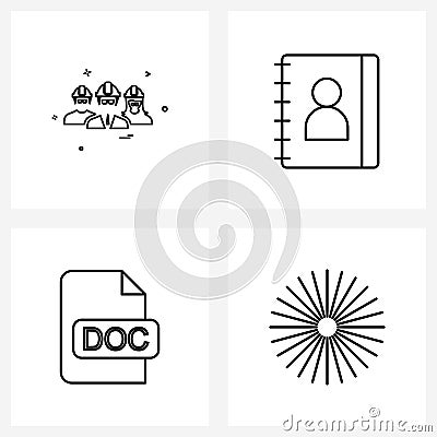 Simple Set of 4 Line Icons such as avatar, support, group, book, file Vector Illustration