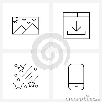 Simple Set of 4 Line Icons such as image, star, picture, web page, mobile Vector Illustration