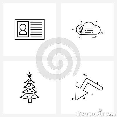 Simple Set of 4 Line Icons such as office, Christmas, money, cloud, arrows Vector Illustration