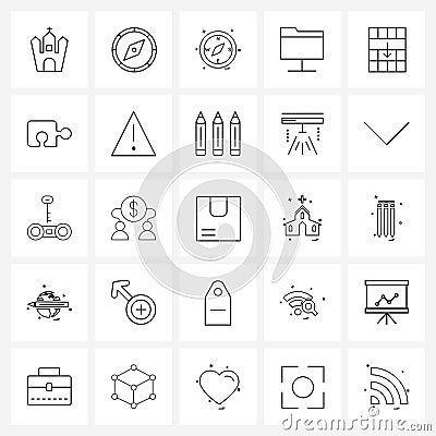 Simple Set of 25 Line Icons such as puzzle, row, internet, down, networking Vector Illustration