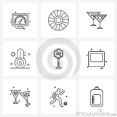 Simple Set of 9 Line Icons such as traffic sign board, medical, system, health, meal Vector Illustration