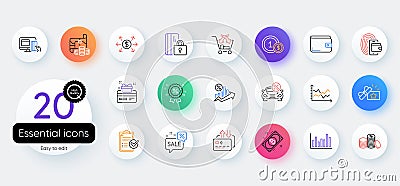 Simple set of Loan percent, Discounts bubble and Survey checklist line icons. For web application. Vector Vector Illustration