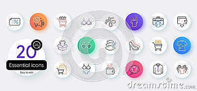 Simple set of Love glasses, Sale bags and Lingerie line icons. For web application. Vector Vector Illustration