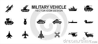 Simple Set of military armed vehicle Vector icon user interface graphic design. Contains such Icons as fighter jet, rocket Stock Photo