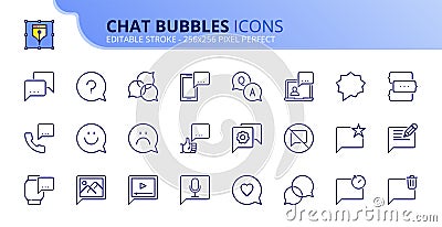 Simple set of outline icons about chat bubbles. Communication concepts Vector Illustration