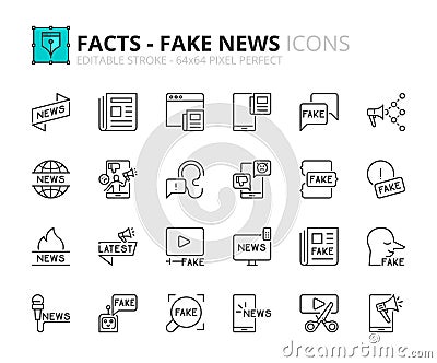 Simple set of outline icons about facts and fake news Vector Illustration