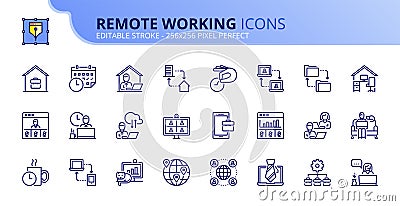 Simple set of outline icons about remote working. Business concepts Vector Illustration