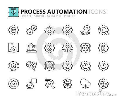 Simple set of outline icons about robotic process automation Vector Illustration