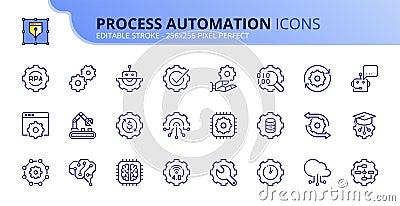 Simple set of outline icons about robotic process automation Vector Illustration