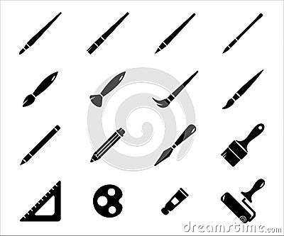 Simple Set of painting art supply Related Vector icon graphic design. Contains such Icons as paint brush, pencil, pen, blade, mop Vector Illustration
