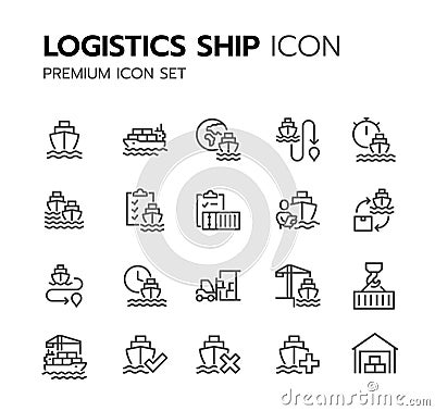 Simple Set of Port Logistics Related Vector Line Icons. Vector Illustration