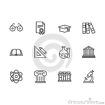 Simple set science, research and art illustration line icon. Contains such icon eyes glasses, academic cap, book Cartoon Illustration