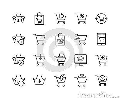 Line Shopping Cart Icons Vector Illustration