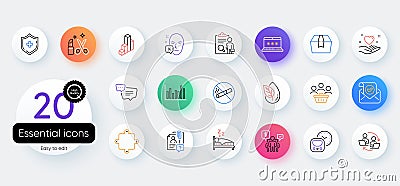 Simple set of Sleep, Face declined and Medical shield line icons. For web application. Vector Vector Illustration