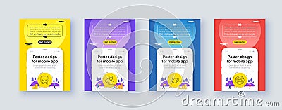 Simple set of Smile face, Share and Employees handshake line icons. For web application. Vector Stock Photo