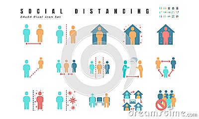 Simple Set of Social Distancing, Coronavirus Disease 2019 Covid-19 Flat Icons such Icons as Stay Home, Quarantine, Work from Home Vector Illustration