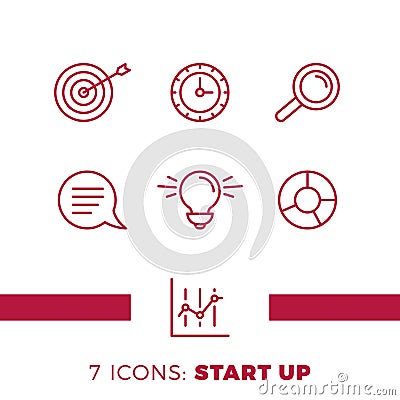 Simple Set of Start Up or Business Related Vector Line Icons. Contains such Icons as Bulb, Target, Chart and more. Vector Illustration