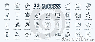 Simple Set of Success, Goals and Target Related Vector Line Icons. Contains thin Icons as Achievement, Aim, Motivation and more. Stock Photo