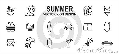 Simple Set of summer beach shop Related lineal style Vector icon user interface graphic design. Contain such Icons as coconut Vector Illustration