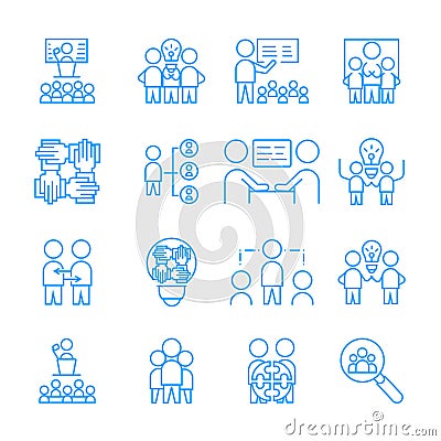 Simple Set of Team Work icon. vector white linear sign symbol Editorial Stock Photo