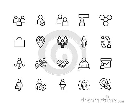 Simple Set of Team Work Related Vector Line Icons. Contains such Icons as Collaboration, Research, Meeting and more Vector Illustration
