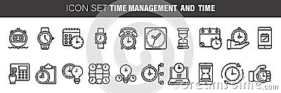 Simple Set of Time Management Related Vector Line Icons. Contains such Icons as Milestone, Reminder, Goal, Working Stock Photo