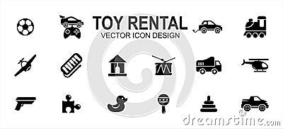 Simple Set of toy rental service Related Vector icon user interface graphic design. Contains such Icons as ball, remote control Vector Illustration