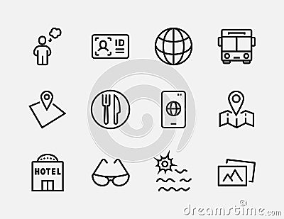 Simple Set of Travel Related Vector Line Icons. Contains such Icons as Luggage, Passport, Sunglasses and more. Editable Vector Illustration