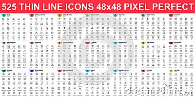 Simple set of vector thin line icons. Contains such Icons as Business, Marketing, Shopping, Banking, E-commerce, SEO Vector Illustration