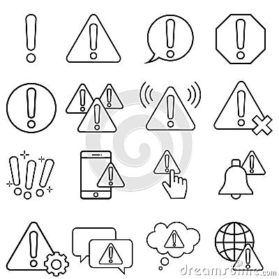 Simple Set of Warnings Related Vector Icons. Contains such signs as Alert, Exclamation illustration sign collection. Warning symb Vector Illustration