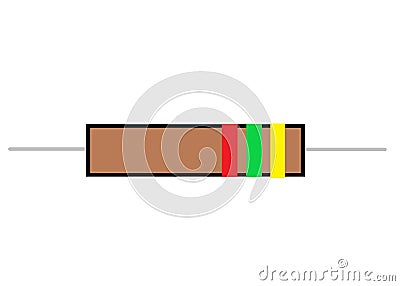 A simple shape drawing of a resistor with color coded resistance value rating white backdrop Cartoon Illustration