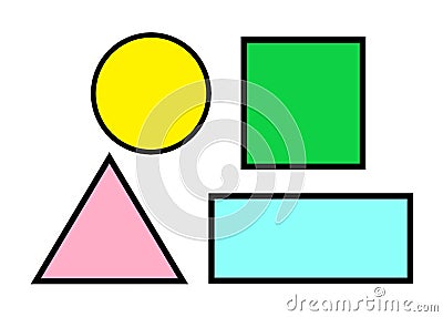 Simple shapes of the circle square triangle and rectangle white backdrop Cartoon Illustration