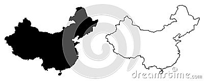 Simple only sharp corners map of China vector drawing. Filled Vector Illustration