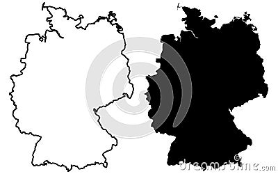 Simple only sharp corners map of Germany vector drawing. Mercator projection. Filled and outline version. Vector Illustration