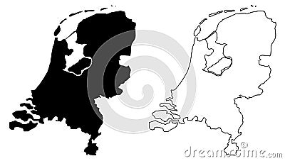 Simple only sharp corners map of Netherlands vector drawing. M Vector Illustration