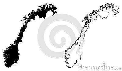 Simple only sharp corners map of Norway vector drawing. Mercat Vector Illustration