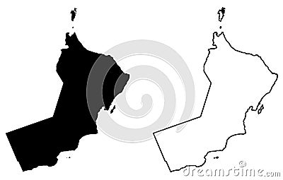 Simple only sharp corners map of Sultanate of Oman vector draw Vector Illustration