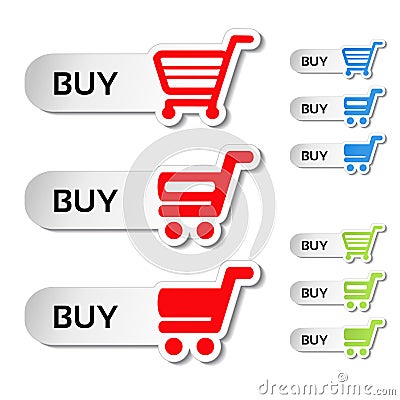 Simple shopping cart, menu items, white buttons with trolley Cartoon Illustration