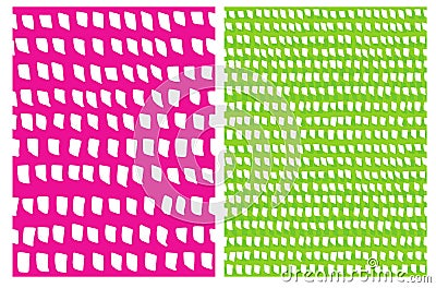 Simple Short brush Stripes Vector Pattern. White Spots isolated on a Green and Pink Background. Vector Illustration