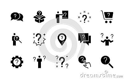 Simple silhouette set of question related vector icons. Collection symbols of questions for the web and mobile. Editable Vector Illustration